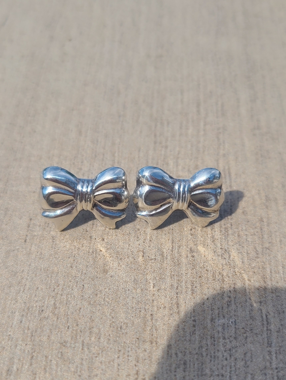 Sterling Silver 925 Hollow Bow Ribbon Stud Post Earrings
